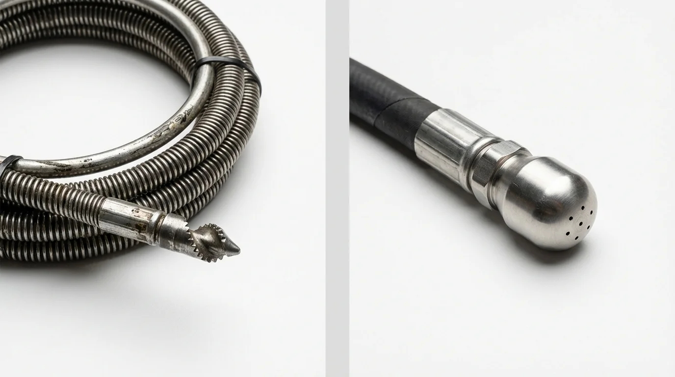 Drain snake cable and hydro jetting nozzle used for drain cleaning in South Point, OH