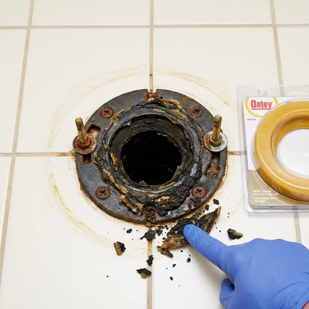 Failed wax ring showing water seepage at the base of a toilet in a South Point, OH home