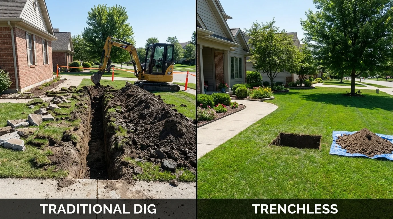 Trenchless sewer repair with minimal yard damage versus traditional excavation in South Point, OH